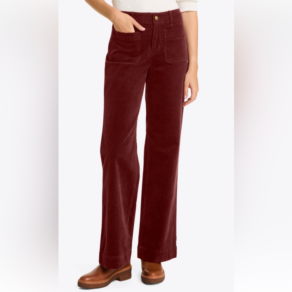 J Brand stretch corduroy wide leg pants in burgundy. Size 27